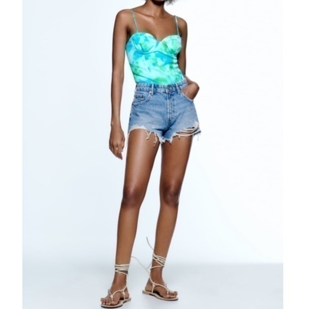 New Zara | Blue Aqua Satin Effect Bustier Bodysuit Size Small